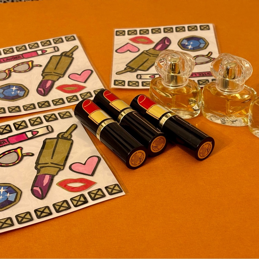 Estée Lauder Lipstick & Perfume and Stickers Bundle